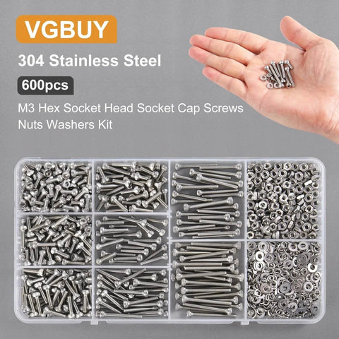 600Pcs M3 Screw Assortment Kit 8 Sizes 6mm to 30mm For 3D Printer DIY Stainless Steel Hex Socket Screws Nuts Washers display