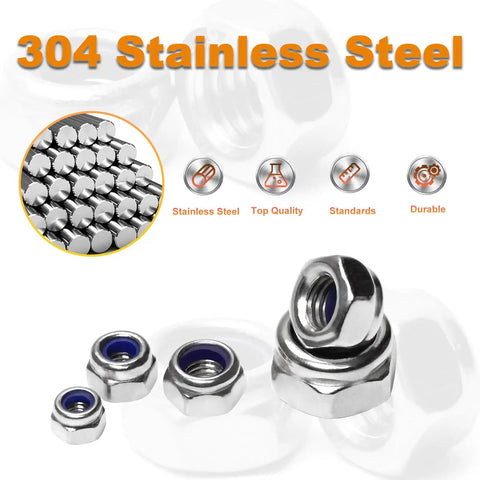 304 stainless steel M3 nylon-insert hex lock nuts from 120 Piece M3 Nylon Insert Hex Lock Nuts Self Locking Kit In Plastic Box