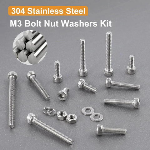 600Pcs M3 Screw Assortment Kit 8 Sizes 6mm to 30mm For 3D Printer DIY, stainless steel hex socket screws, nuts, and washers