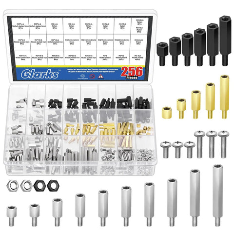 256 Piece M3 Hex Standoff Kit With Carbon Steel Nylon And Brass Spacers Pan Head Screws And Nuts For PCBs Motherboards And Drones Glarks