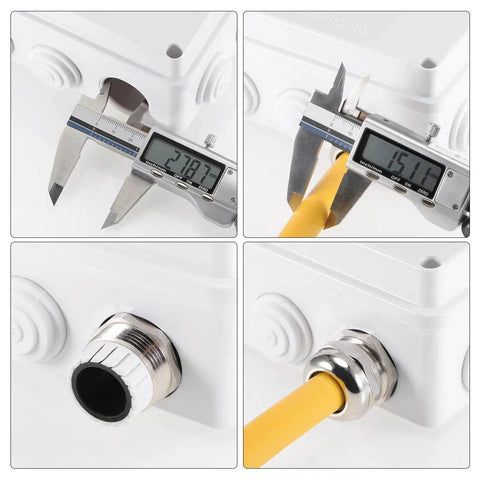 Go-To M32 Cable Gland Metal Waterproof Connector for 15mm to 20mm Cable Diameter, installed on control box, close-up view.