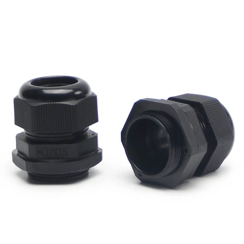 Set Of 2 M32 Plastic Waterproof Cable Glands Joints Adjustable Connector For 18 To 25 Mm Diameter Cables Black Built For Outdoor Use Weatherproof Sealing Easy Quick Install Durable Rugged Cable Gland Set, front view