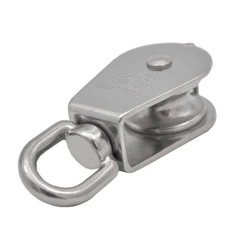 2Pcs M32 Single Pulley Block,304 Stainless Steel Wire Rope Hanging Wire Towing Wheel Loading 551Ibs front view