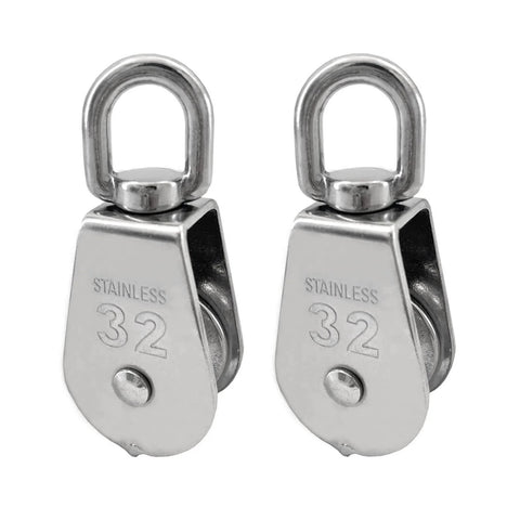 2Pcs M32 Single Pulley Block,304 Stainless Steel Wire Rope Hanging Wire Towing Wheel Loading 551Ibs, front view