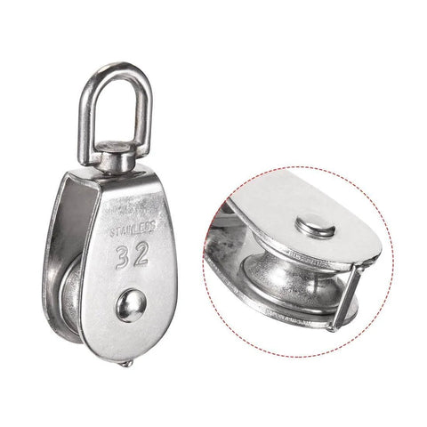 6 Pack M32 Stainless Steel Wire Rope Crane Pulley Block 551lbs Lifting Crane Swivel Hook Single Pulley Block Hanging