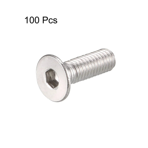 M3 x 10mm Metric Hex Socket Countersunk Flat Head Screw Bolts 100PCS close-up view, stainless steel