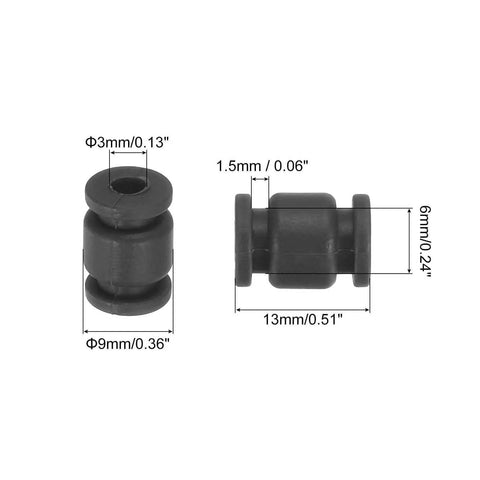 Reduce drone vibration and improve control with M3x13mm rubber damper balls, black, dimensions labeled, for RC quads and FPV gimbals.