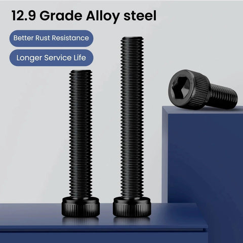 180Pcs M3 By 30mm Hex Socket Head Cap Screws 12.9 Grade Alloy Steel Black Oxide Allen Drive Full Thread With Spanner displayed