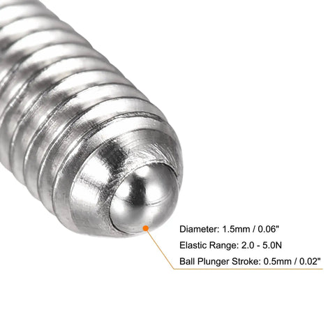 Close-up of Ball Point Set Screws M3 X 6mm 304 Stainless Steel Ball Plunger Hex Socket Screws for Precision Assembly