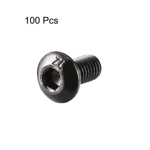 Close-up of M3x6mm Thread Button Head Hex Socket Cap Screw Bolt 100pcs in black oxide finish, showing hex socket end