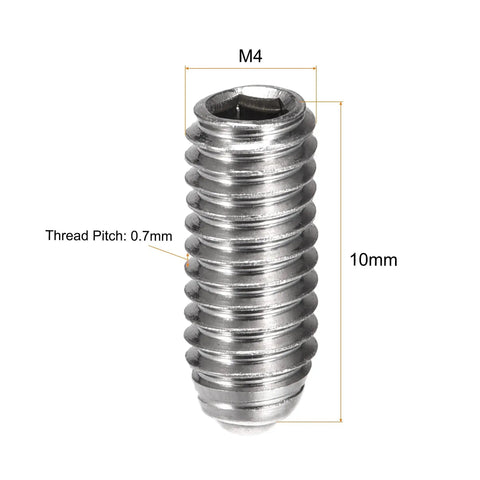 Ball Point Set Screws M4 x 10mm 304 Stainless Steel Hex Socket Ball Plunger Screws For Precision Positioning And Retention Metric Thread