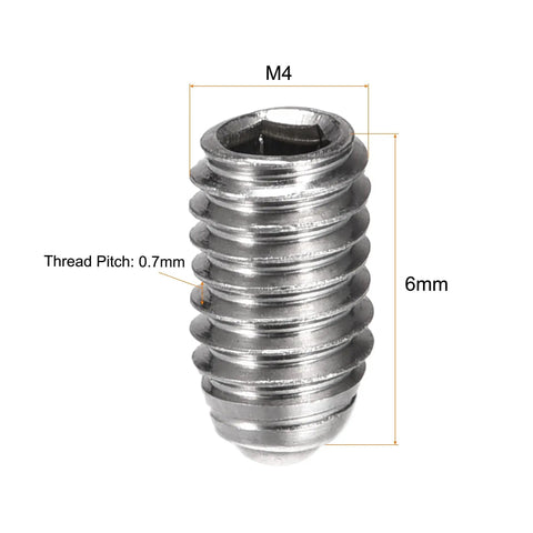 Ball Point Set Screws M4 X 6Mm 304 Stainless Steel Ball Plunger Hex Socket Screws shown with dimensions for industrial use