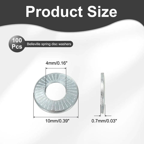 M4 Belleville Spring Washers 100 Pcs 65Mn Steel Conical Knurled Gasket dimensions 4x10x0.7 mm