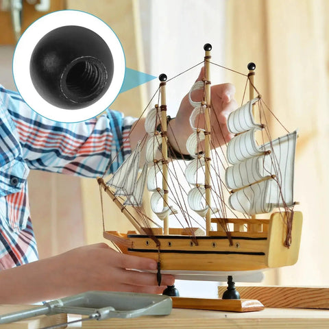 10Pcs M4 Lamp Cap Nuts Black Screw Caps For Ball Lamp Decoration And Furniture Lighting, displayed with a model ship