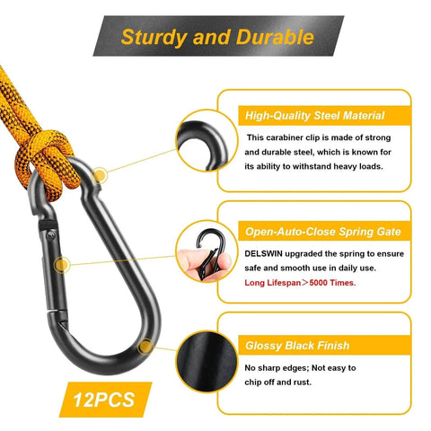12 Pack M4 1.57 Inch Carabiner Clip Spring Snap Hook Heavy Duty Quick Link 110 Lbs Capacity For Bird Feeders Dog Leash And Harness