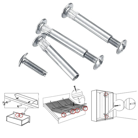 M4 Furniture Bolts And Sleeves 130 Pcs Cabinet Panel Connectors for wood cupboard, bed with Philips head and installation illustrations