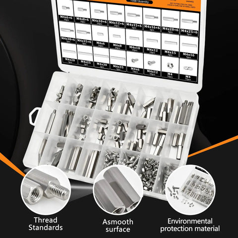 M4 Hex Standoff Spacer Kit For PCBs And Drones, 400 Pieces Of 304 Stainless Steel Spacers With Male And Female Mounts In Box
