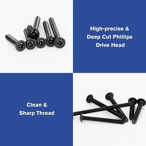 Assorted M4 Cabinet Screws Kit 25 to 50mm Black Zinc Pan Head Phillips Machine Screws 100 Pieces with precise threads