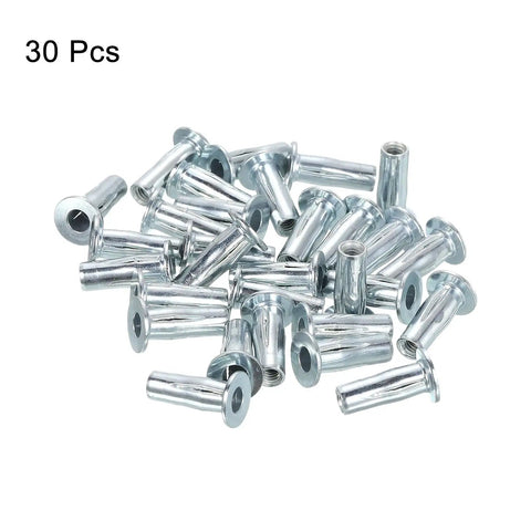 Multi-Grip M4 Rivet Nuts Set, 30 Pack Pre Bulbed Shank Flat Head Threaded Inserts, Carbon Steel For DIY Projects, Construction And Industrial Use