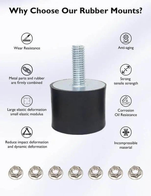 M4 Rubber Vibration Isolator Mounts With Single Stud Shock Absorber For Mechanical Vibration Damping Anti Vibration Silent Blocks For Motors Pumps And Compressors Includes 2 M4 Mounts And 2 Lock Nuts close-up view