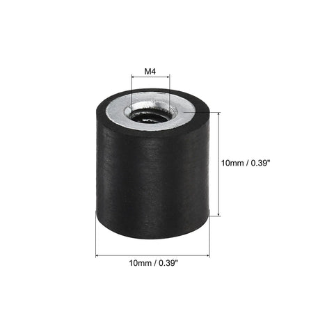 Five M4 rubber vibration mounts cushion motors and equipment, 10x10mm base, zinc plated hardware for shock absorption and noise reduction.
