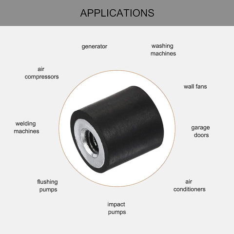 Five M4 rubber vibration mounts cushion motors and equipment, absorbing shocks to reduce noise and vibration in garage, boat, car, or workshop, with 10x10mm base and zinc plated hardware for durable, stable installation