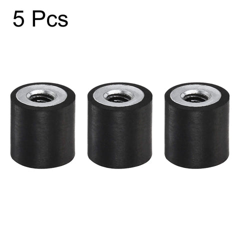 Three of five M4 rubber vibration mounts, 10x10mm base, zinc-plated, for motors and equipment, absorbing shocks and reducing noise and vibration.