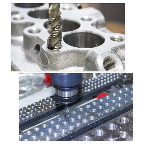M4 x 0.7 Spiral Flute Thread Tap in use, threading metal part, HSS nitriding coated, metric machine threading tap application