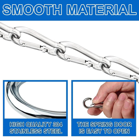 20 Pcs 304 Stainless Steel Spring Clasp Carabiners M4 Heavy Duty Hooks 1.57 Inch for Pet Tags and Outdoor Gear with chain detail.