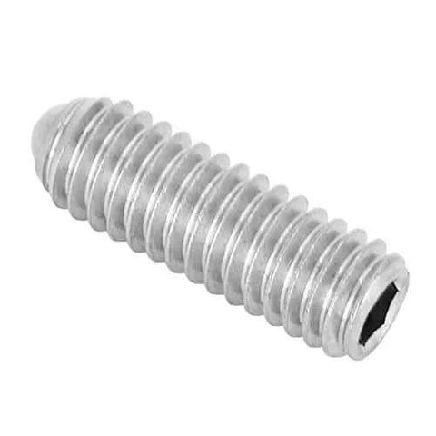 Single M4 x 12 stainless steel ball plunger set screw with internal hex drive, spring loaded, for positioning and indexing.