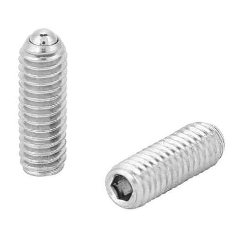 20 pcs M4 x 12 stainless steel ball plunger set screws with internal hex drive, spring loaded flat head plungers.