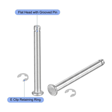 M4x40mm 304 Stainless Steel Cylindrical Shaft Snap Ring Locating Pin With Flat Head Grooved Hinge Cylinder Position Pin And E Clip Retaining Ring Silver 20 Pack, showing flat head and retaining ring.