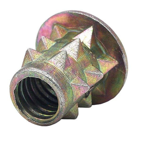 M5 10mm Zinc Alloy Threaded Spiked Wood Caster Insert Nut with Flanged Round Drive Head - VXB Ball Bearings