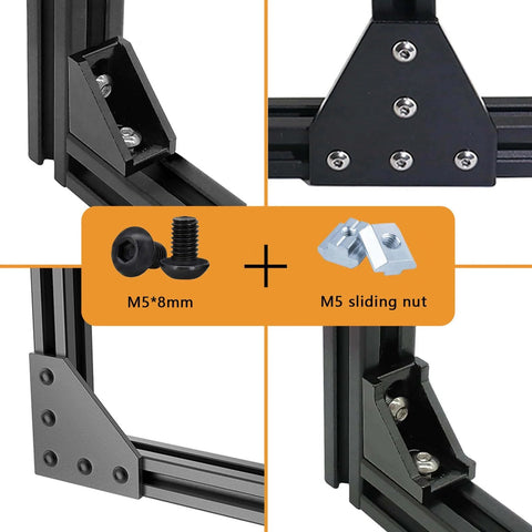 300 Pcs M5 T Nut and Screw Kit for 2020 Aluminum Extrusion Hardware including M5 x 8mm screws and sliding nut in frame assembly.