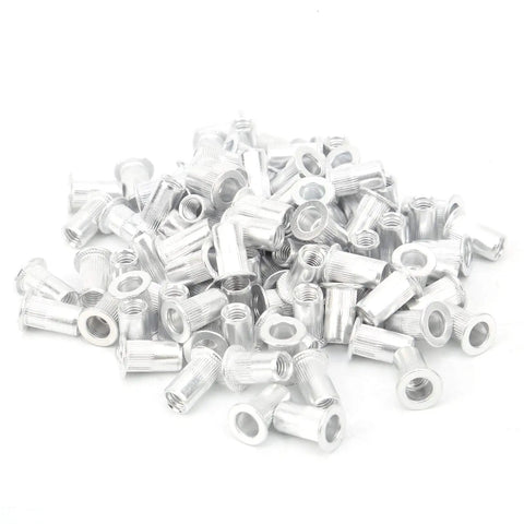 100 Pcs Aluminum Flat Head Vertical Pull Rivet Nuts Set M5 Auto Aviation Industrial Hardware WJ-30045M5 shown in a pile