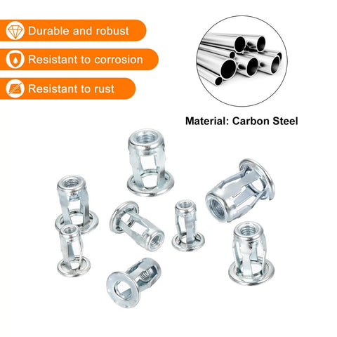 Multi Grip Rivet Jack Nuts Set M5 0.8 Petal Carbon Steel With Zinc Finish 25 Pieces displayed with corrosion resistance benefits
