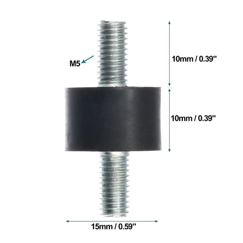 Durable M5 rubber anti vibration isolators dampen engine shocks and reduce noise, 15x10mm footprint, 10mm thread length.