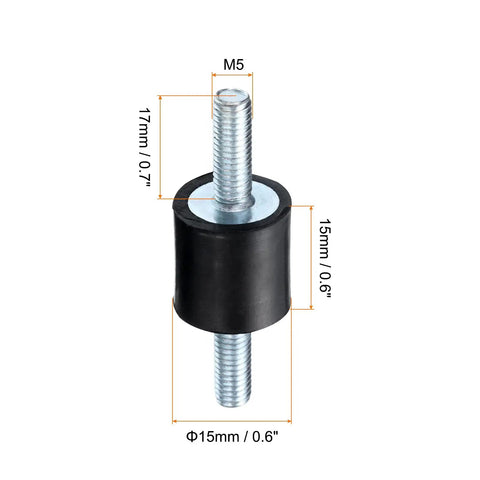 M5 Rubber Isolator Mounts With Studs 15x15mm Vibration Dampers Zinc Plated Cylindrical Thread Mounts side view