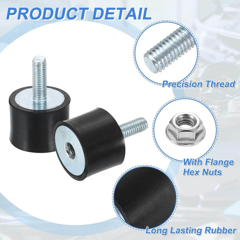 M5 Rubber Mounts 8Pcs 20x15mm Anti Vibration Isolators With Lock Nuts visible in detail view with thread and flange nut