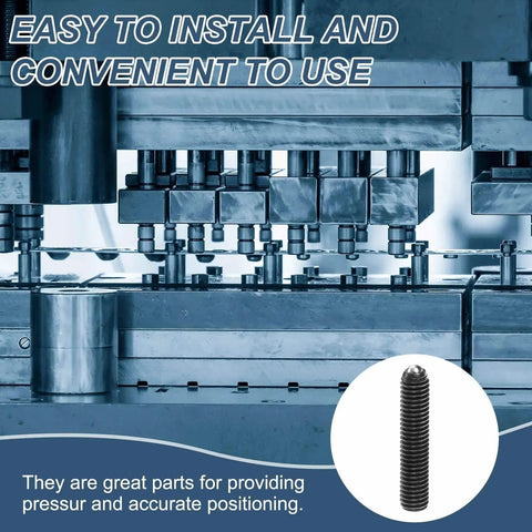 Industrial machinery with image inset of screw thread ball plunger, text 'easy to install and convenient', focus keyword present.