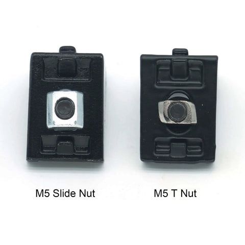 M5 T-Nut and M5 Slide Nut from 280 Pcs M5 T-Nut and Screw Kit for 2020 Series Aluminum Extrusion, black finish.
