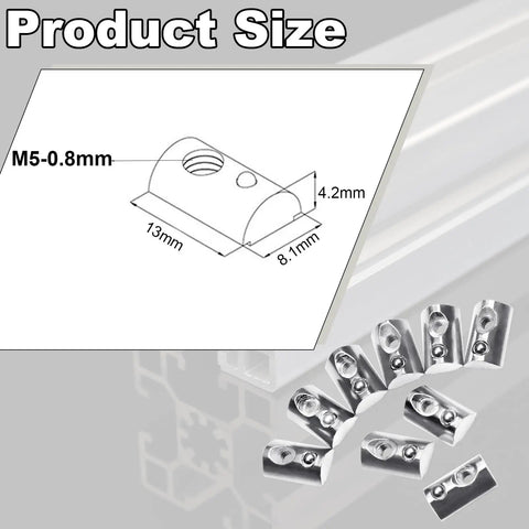 M5 Roll In Spring Loaded T Nuts 100 Pcs M5x0.8 Nickel Plated Carbon Steel For 20x20 Aluminum Extrusions 20 Series diagram