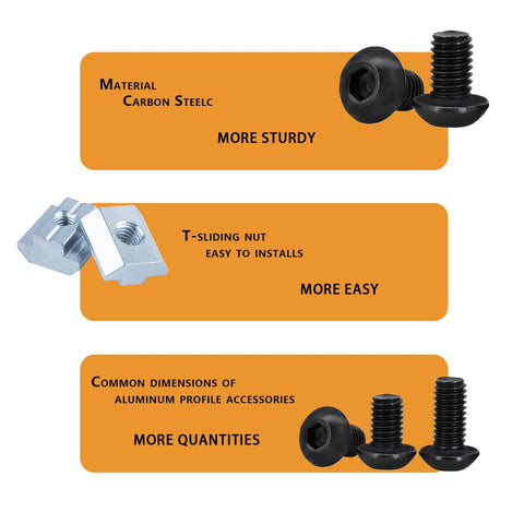 300 Pcs M5 T Nut and Screw Kit for 2020 Aluminum Extrusion Hardware with T-sliding nut and carbon steel screws.
