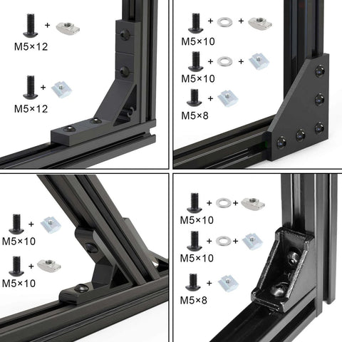 280 Pcs M5 T-Nut and Screw Kit for 2020 Series Aluminum Extrusion with M5 screws, nuts, and washers in close-up view.