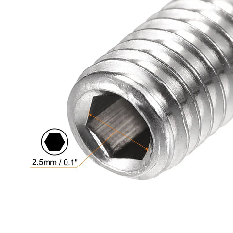 Ball Point Set Screws M5 X 8mm 304 Stainless Steel Hex Socket Ball Plungers With 1.1mm Stroke, showing 2.5mm hex socket