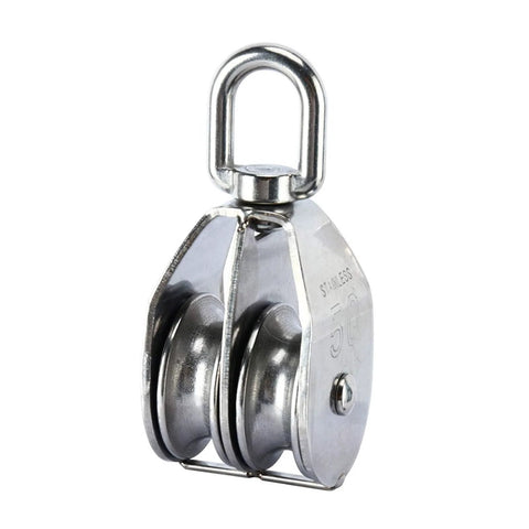 2-Pack M50 Lifting Double Pulley Block 304 Stainless Steel Crane Rotary Hook Double Pulley Loading M50 Double Pulley front view
