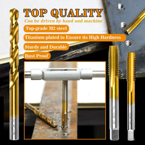 M5x0.8 Tap And 4.2mm HSS Drill Bit Set For Metal With M2 Taps Titanium Plated In Storage Box showcasing high-grade steel components.
