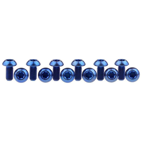 12 Pcs M5x10 Titanium Torx Bolts for Bicycle Disc Brake Rotors Made from Grade 5 6AL 4V Titanium Alloy Featuring T25 Torx Head in blue.