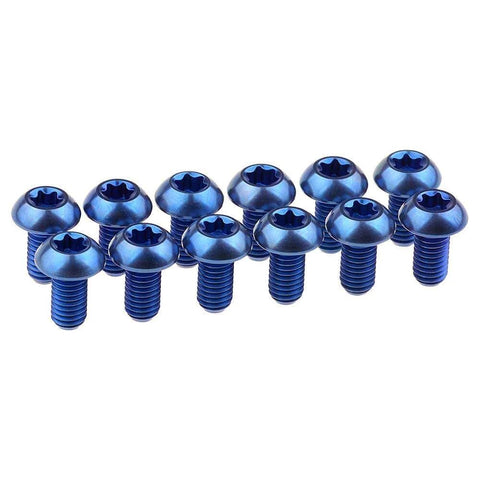 12 Pcs M5x10 Titanium Torx Bolts for Bicycle Disc Brake Rotors in blue, 6AL 4V titanium alloy, featuring T25 Torx head.