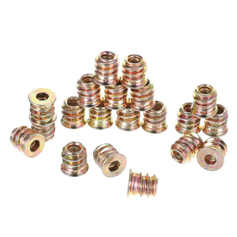 20 Pack M5x10mm Threaded Wood Inserts With Hex Drive Carbon Steel Furniture Nuts for Built To Last Joints in cabinets and desks.